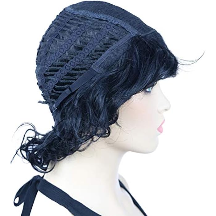 DILLARDS Lydell Short Wavy Curly Fluffy Synthetic Wigs With Bangs For Women Black - Image 4